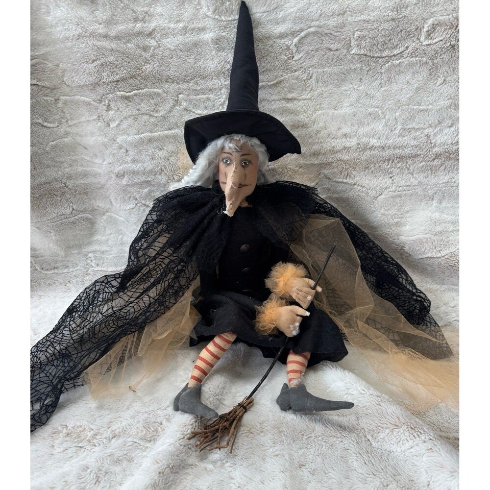 Joe Spencer Gathered Traditions "Gerty" Witch Doll w/Broom & Original Retired